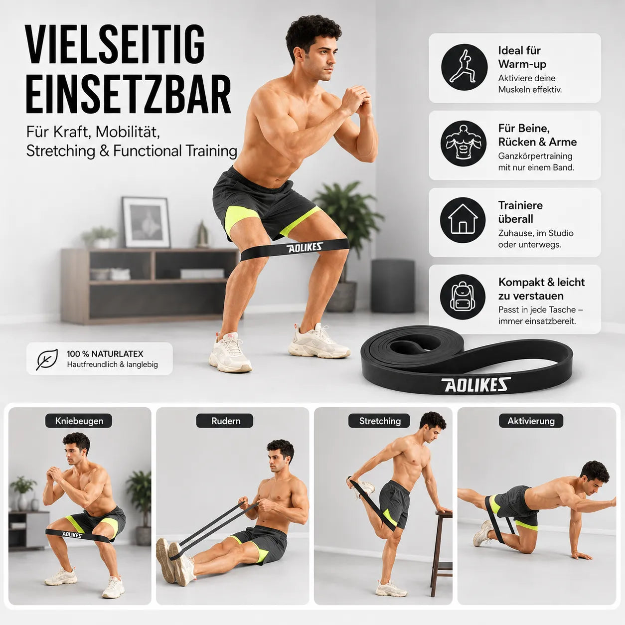 Vielseitig einsetzbares Resistance Band für Home Gym, Warm-up, Stretching und Krafttraining